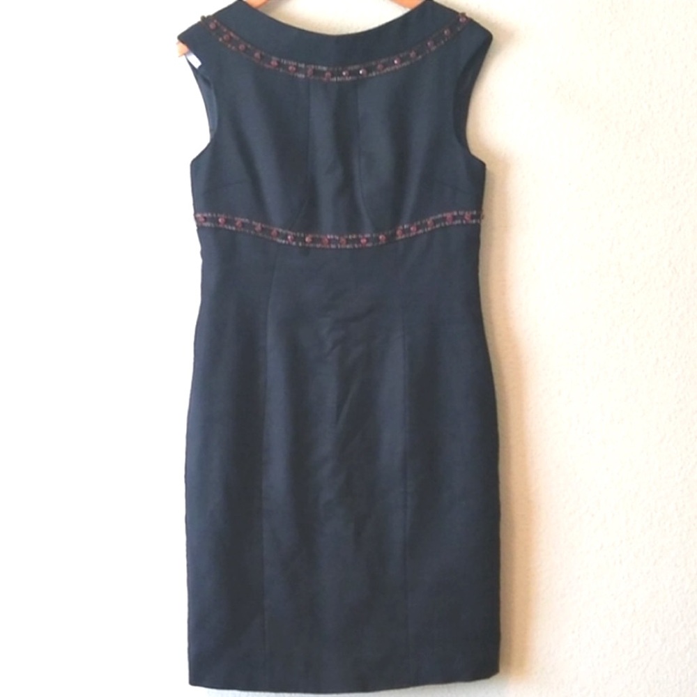 Boden Black Sleeveless Sheath Dress Embellished with Gold Orange Gems